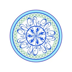 Painted plate blue. Color ethnicity souvenir dish