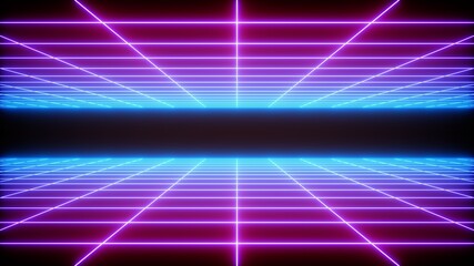 3D rendering Glowing Neon Lights on dark background