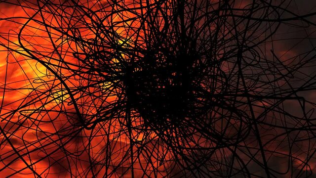 A creepy creature with snake tentacles. Abstract tangle of appendage movement.