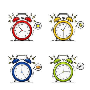 Set of alarm clock vector graphics