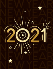 2021 New Year banner with script text design template for poster or greetings card flat vector illustration on brown background