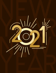2021 New Year banner with script text design template for poster or greetings card flat vector illustration on brown background