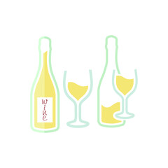Wine bottles and glasses, isolated on white background