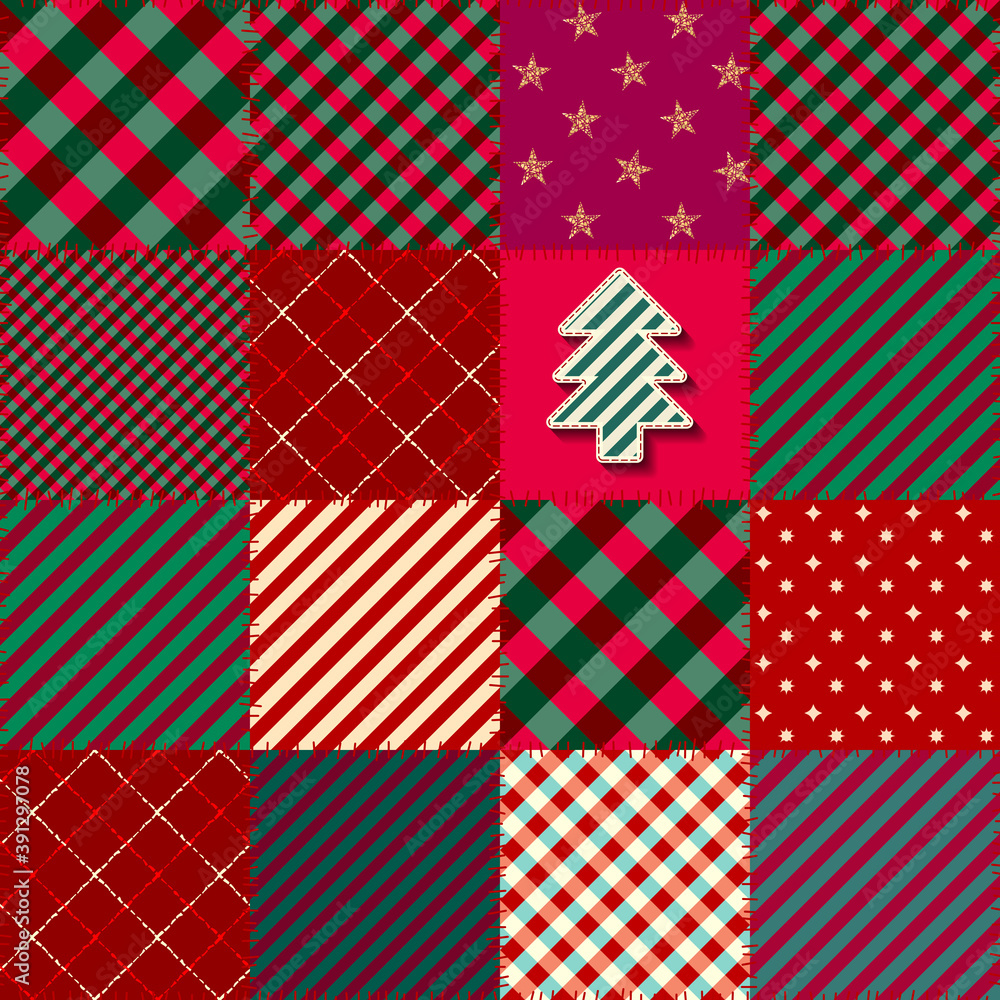 Poster seamless background pattern. christmas patchwork pattern. vector image