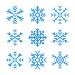 Fototapeta na wymiar thin line snowflake icons. blue frozen star logo or symbol. outline winter collection. lineart christmas set. editable stroke. isolated on white background. vector illustration