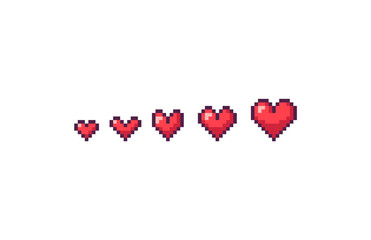 Pixel art hearts different sizes.