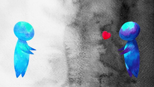 two human relationship red heart love mind mental flying healing in universe spiritual soul abstract art watercolor painting illustration stop motion ultra hd 4k animation cartoon