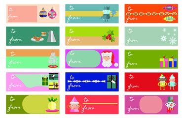 a set of colorful and graphic Christmas gift or cookie tags