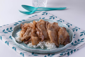 Fried Sliced Pork with Teriyaki Sauce. Korean style.