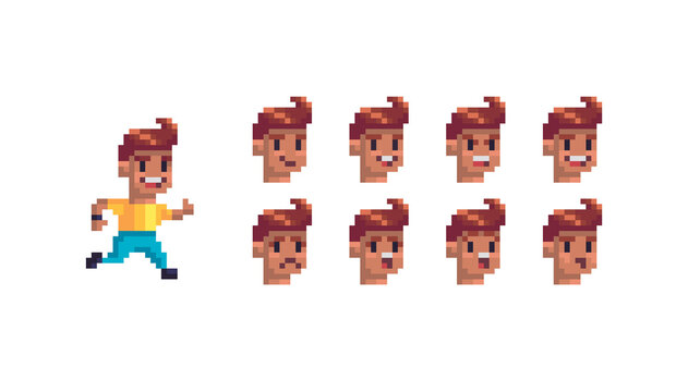 Pixel Art Character With Different Emotions.