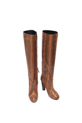 Women's leather boots on a white background.