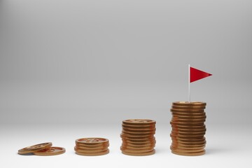 3d render - image of gold coin and gray coin, saving money financial goal concept