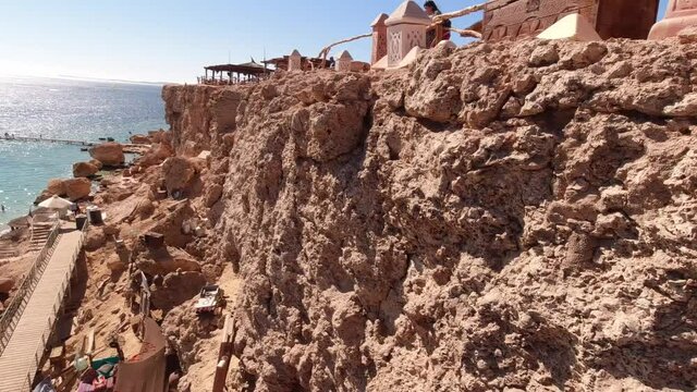 Egypt, Sharm El Sheikh - February 10, 2020: View of the red sea from the high cliff on the Farsha beach (editorial)
