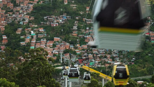 Time lapse view of the metro cable car public transit system in Medellin, Antioquia Department, Colombia.	