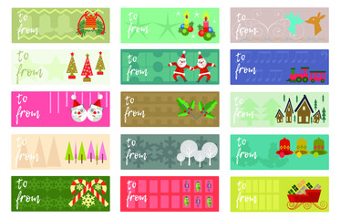 a set of colorful and graphic Christmas gift or cookie tags