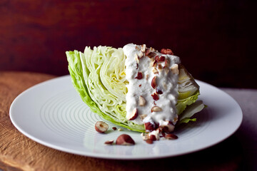 Close up of iceberg with blue cheese yogurt dressing