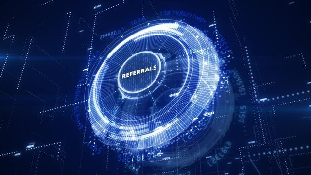 Businessman presses button referrals on virtual screens. Business, Technology, Internet and network concept.