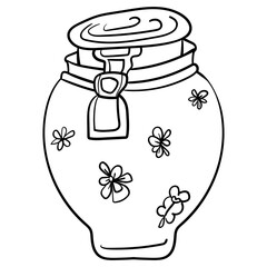 Cute illustrationtion Jar, Coloring page or book for children and adults. Vector illustration by hand.