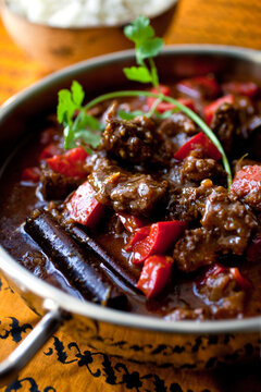 Close up of pork Vindaloo in pot