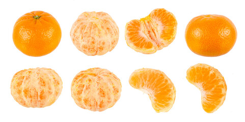 Collection of tasty tangerine or mandarin. Set of citrus fruit isolated on white background