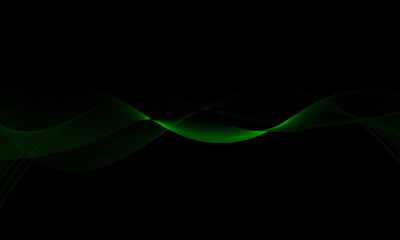 Abstract elegant green waves lines on black background.