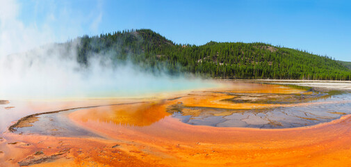 Panorama of the Grand Prismatic Spring in Yellowstone National Park