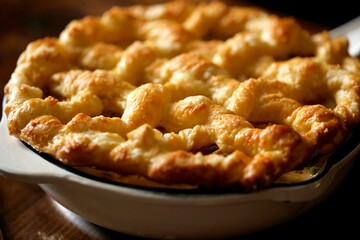 Close up of lattice top pumpkin pie
