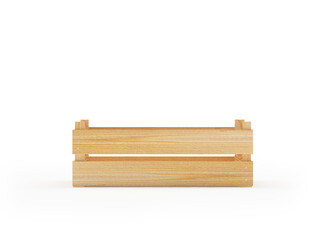 Narrow wooden box isolated on a white background. 3D illustration