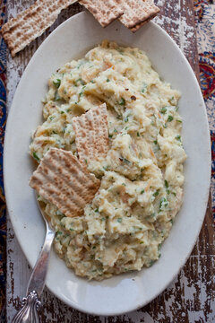 Close up of potato puree with azyme bread