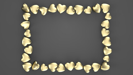The frame of golden hearts on a gray background. Valentine's concept with copy space.