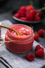 homemade raspberry jam or confiture