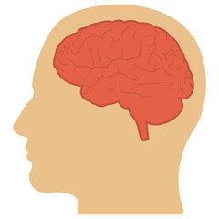 
 A human head with brain, natural intelligence, concept flat icon 
