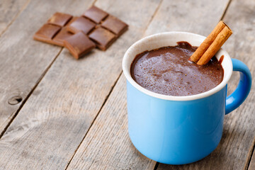cup of hot chocolate with cinnamon stick