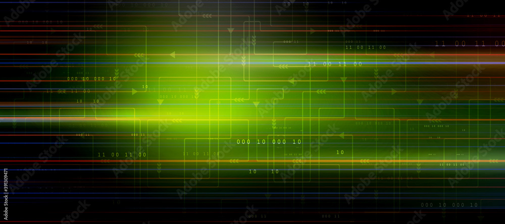 Poster 2d illustration abstract digital binary data on computer screen