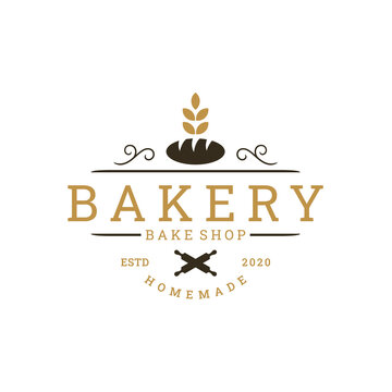Vintage Retro Bakery, Bake Shop sticker label Logo design