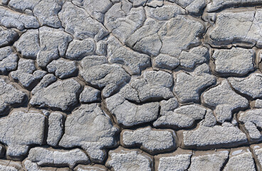 The texture of dried cracked mud flowed out of a mud volcano