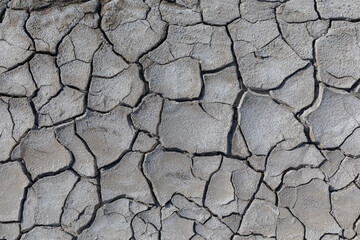 The texture of dried cracked mud flowed out of a mud volcano