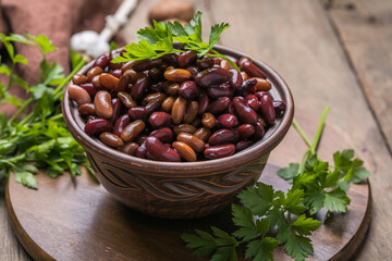 Canned red and brown  Beans in bowl. Healthy food