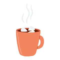 Vector illustration: cocoa with marshmallows in hand draw hygge style.