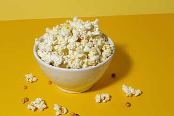 Homemade popcorn on on colorful backgrounds