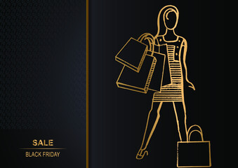 Abstract woman (buyer) on sale. Black Friday. Vector illustration.