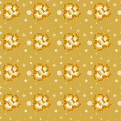 Seamless beige pattern with gradient bows golden ribbons and multipath stars