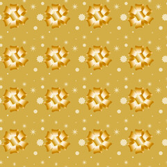Seamless beige pattern with gradient bows golden ribbons and multipath stars