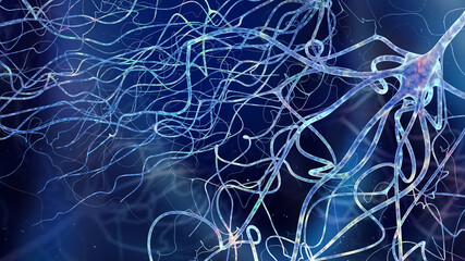 Human brain cell neuron close up in abstract space