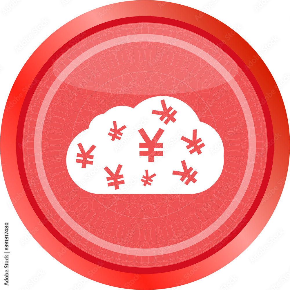 Poster web icon cloud with yen sign, web button isolated on white