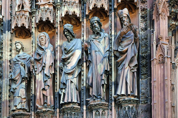 Figures of the prophets near the gates of Cathedral of Our Lady. Details of Strasbourg Cathedral, France