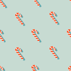 Sugar Christmas striped candies seamless pattern. The vintage trendy pattern design. Minimalistic pastel pattern for gift wrap, stationery, textiles, posters, and web use. Winter holiday concept.