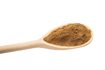 Mix spices on wooden spoon isolated.