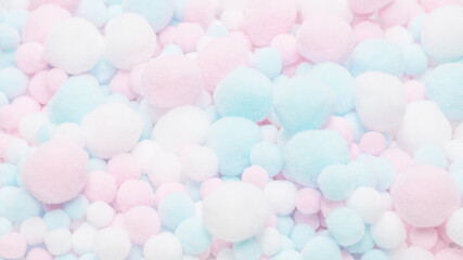 White, pink and blue soft pompons.