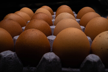 large brown egg carton are black background